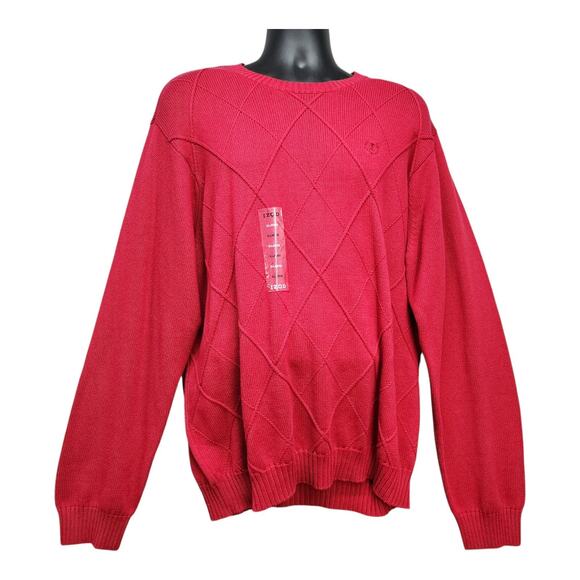 NWT IZOD Sweater Mens XLARGE Logo Red Crew Neck Cotton Argyle Office Dad Holiday - Picture 2 of 11